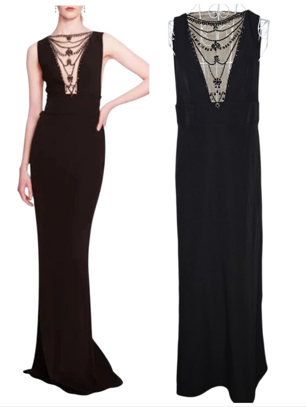 Marchesa Notte Jeweled Embellished Plunge Column Gown Size 2